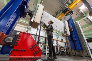 The specimen is connected via ball joints to a hinged vertical beam at its root end and to a strong wall at its tip end Sub component test of rotor blade trailing edge