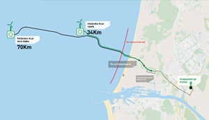 cables marked in green have been successfully installed, buried, and tested. The cables marked in black will be installed in the spring of 2023. The red line indicates the 3 km boundary to where the Moonfish has buried the cable sections cables marked in green have been successfully installed, buried, and tested. The cables marked in black will be installed in the spring of 2023. The red line indicates the 3 km boundary to where the Moonfish has buried the cable sections