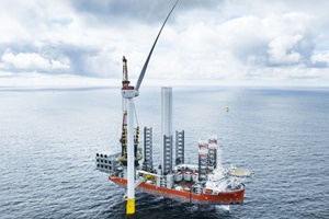 Cadeler Wind Osprey installing tubines at HKZ 3 Cadeler Wind Osprey installing tubines at HKZ 3