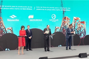 The contract was signed in Navantia's shipyard at Fene (A Coruña) by Iberdrola Chairman, Ignacio Galán, the Chairman of Navantia, Susana de Sarriá and the Chairman of Windar, Orlando Alonso, in the presence of the Head of the Galician Government, Alberto Núñez Feijóo, and the Spanish Government representative in Galicia, Javier Losada firma iberdrola saint brieuc 14